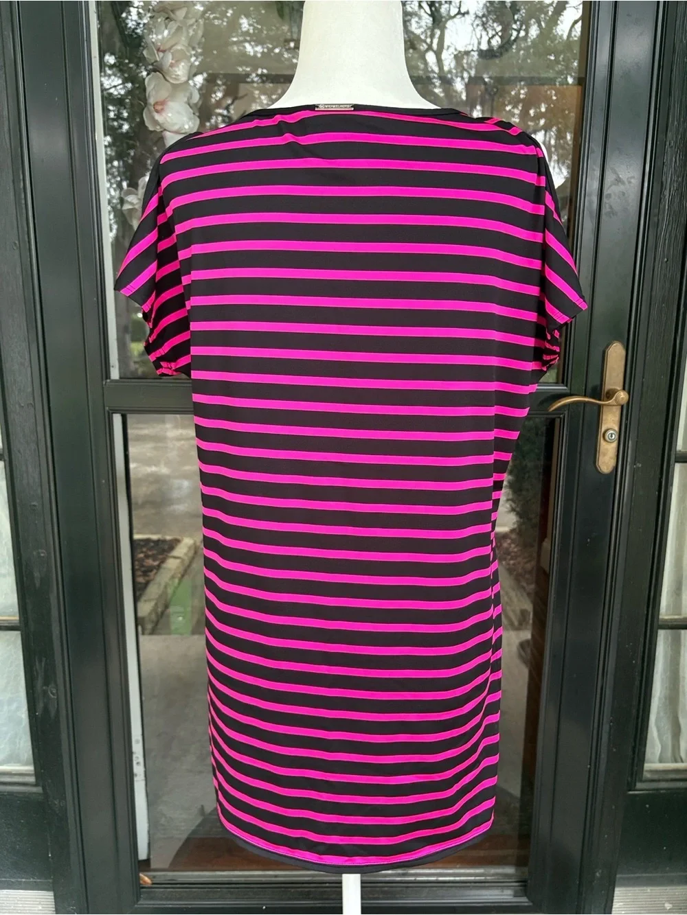 Michael Kors Open Shoulder Striped Shift Dress